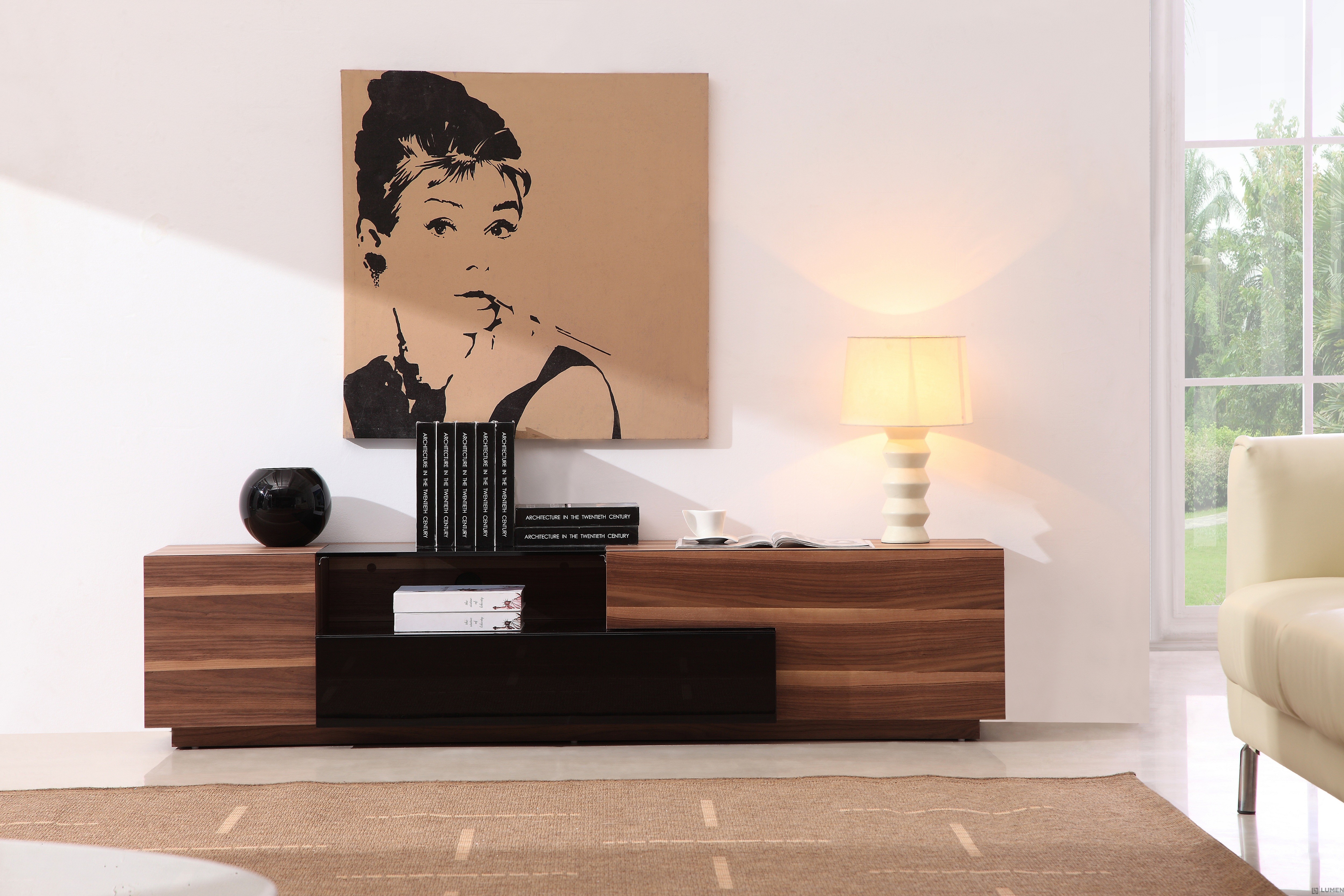 Walnut And Black Lacquer Modular TV Stand