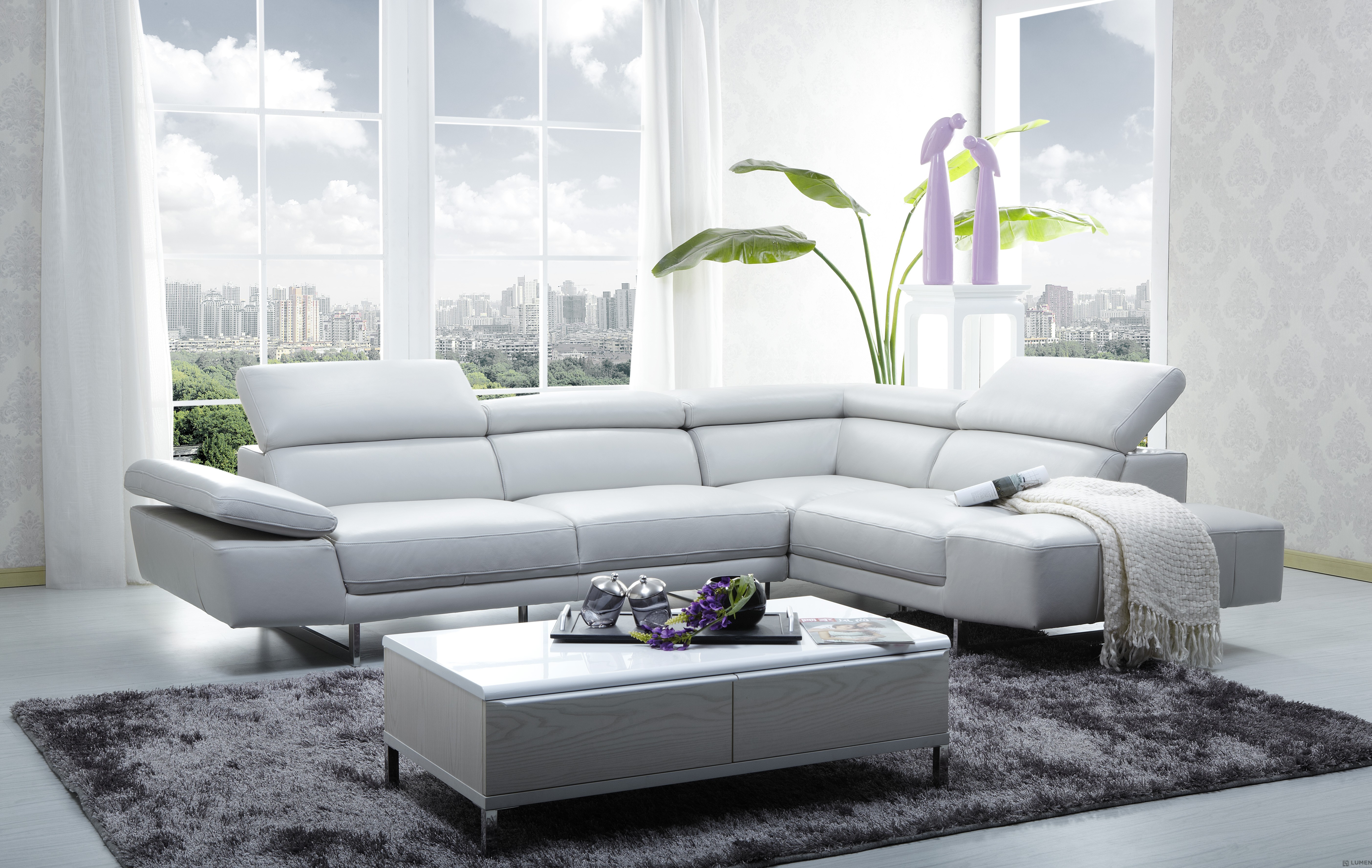 XL Modern Right Hand Facing Leather Sectional