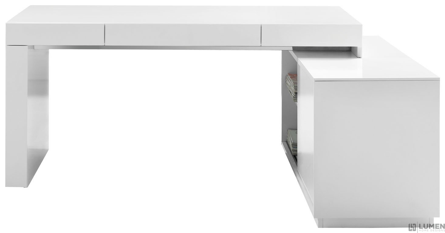 Modular White Glossy Desk With Bookshelf