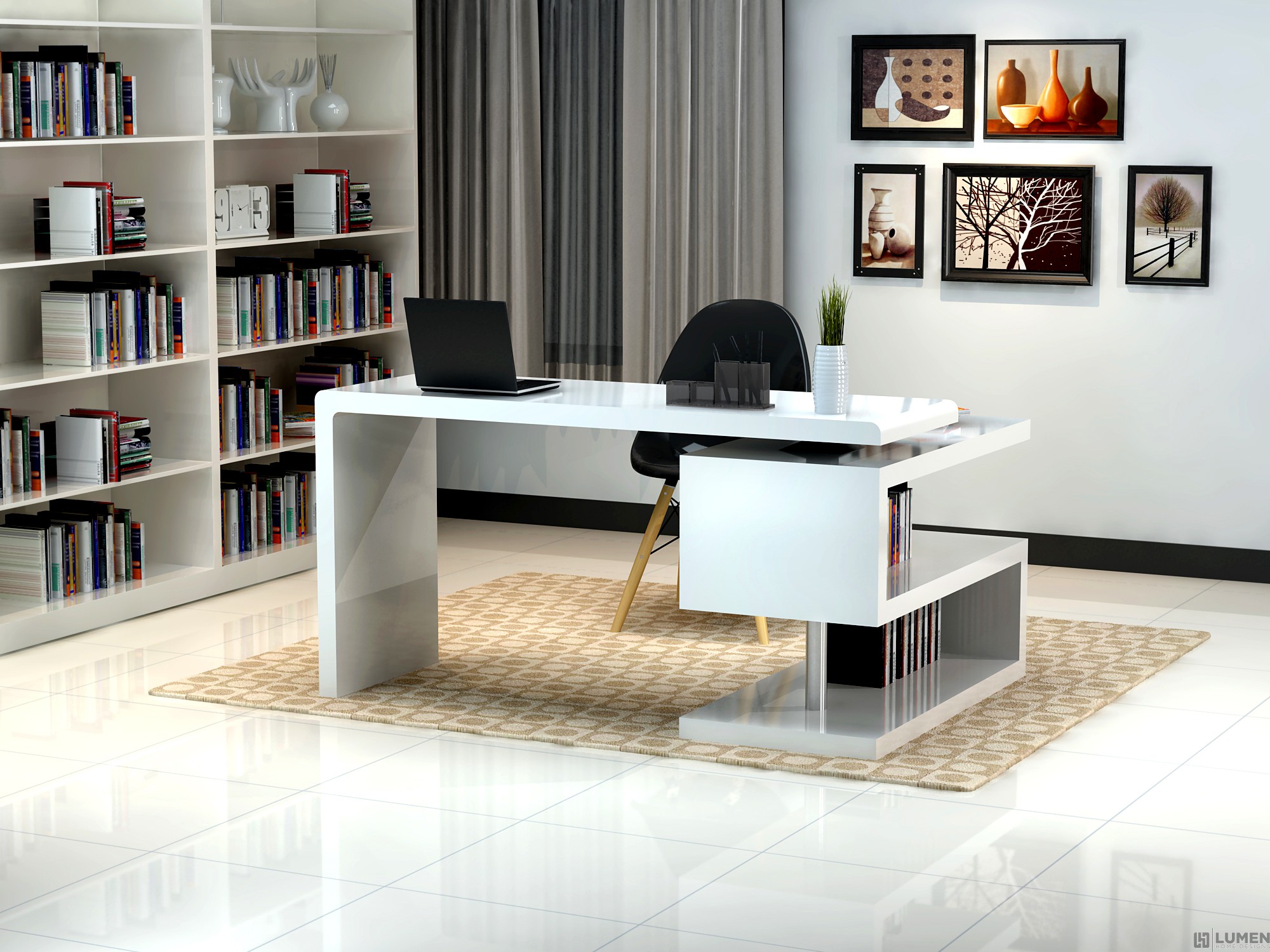 White Modern L Shaped Desk