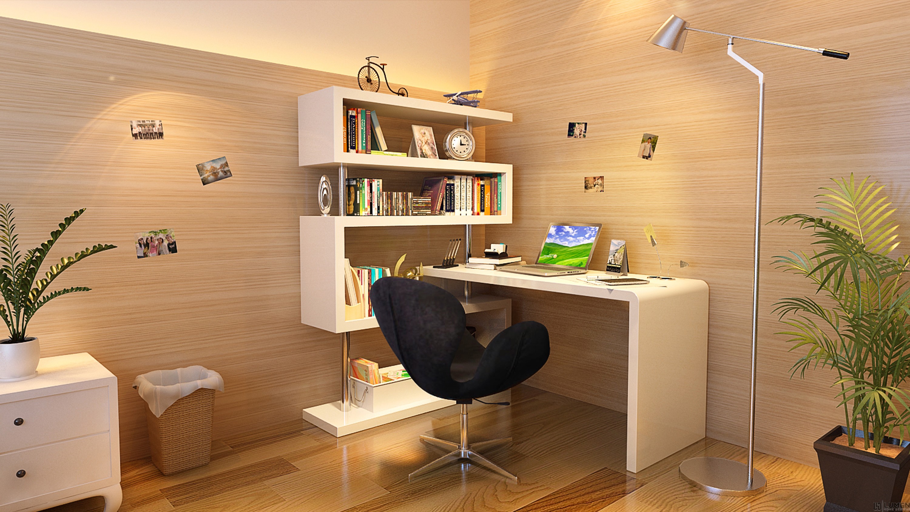 Sleek White Desk Plus Bookshelf Unit