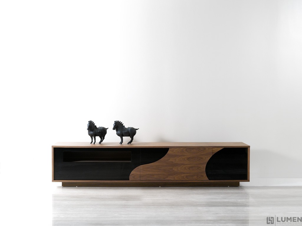 Wood And Black Abstract TV Stand