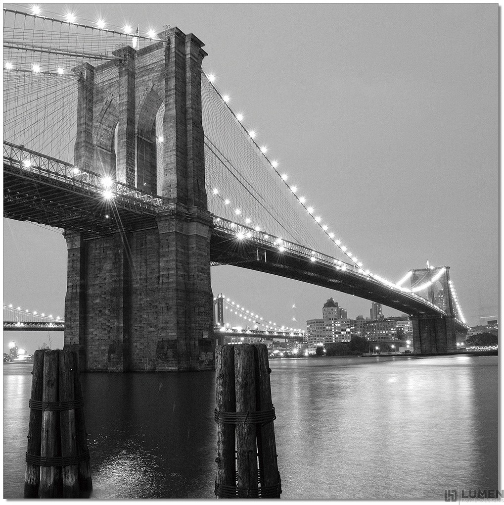 Brooklyn Bridge Lights B&W Wall Print