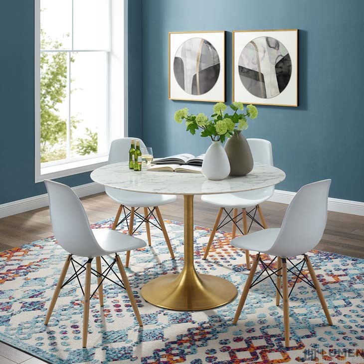 Lippa 47 Round Dining Table In Gold White