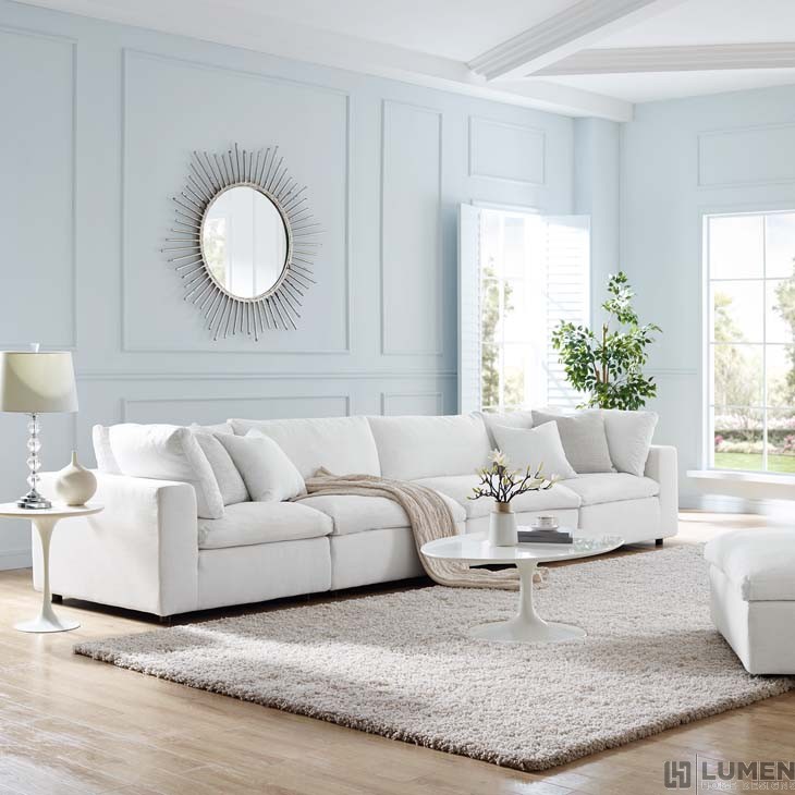 Commix Down Filled Overstuffed 4 Piece Sectional Sofa Set In White - Lumin White Linen 4 Piece Sectional Sofa Commix Down Filled Overstuffed 4 Piece Sectional Sofa Set In White - Lumin White Linen 4 Piece Sectional Sofa