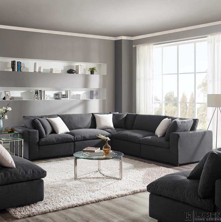 Commix Down Filled Overstuffed 5 Piece Sectional Sofa Set In Gray