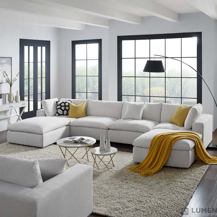 Commix Down Filled Overstuffed 6 Piece Sectional Sofa Set In White