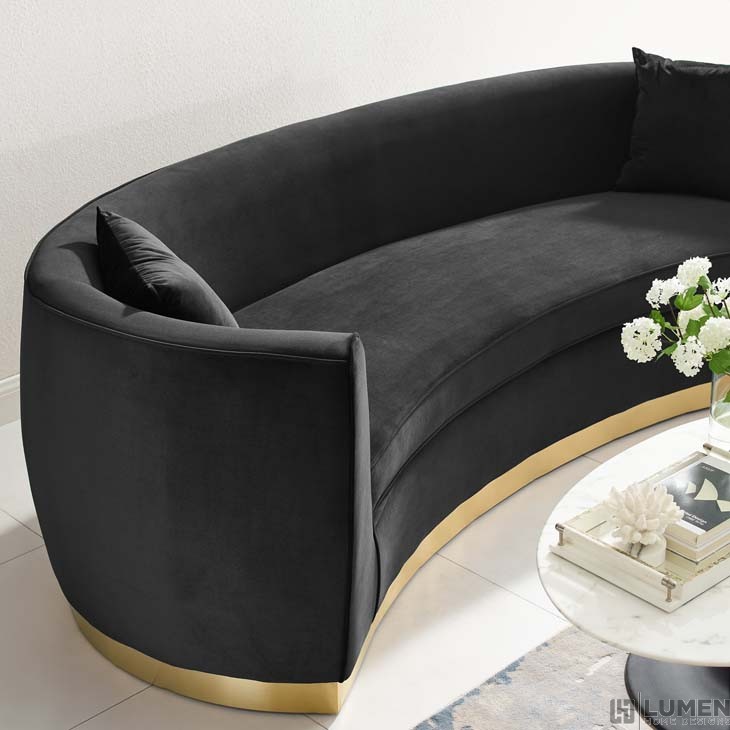 RESOLUTE CURVED PERFORMANCE VELVET SOFA IN BLACK
