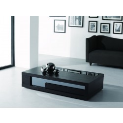 Wenge Wood Veneer Coffee Table with Glass Accents