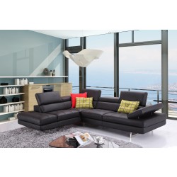 Retro Modern Tufted Leather Left Hand Facing Sectional
