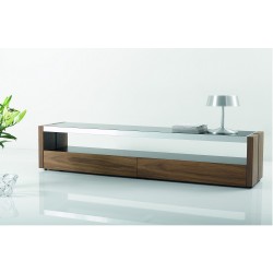 Walnut Wood And Aluminum TV Stand