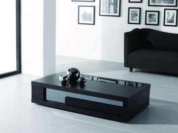Wenge Wood Veneer Coffee Table with Glass Accents