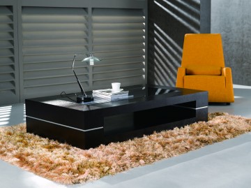 Dark Oak Veneer Coffee Table with Tempered Glass