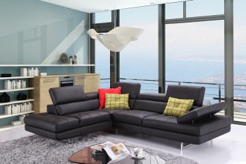 Retro Modern Tufted Leather Left Hand Facing  Sectional