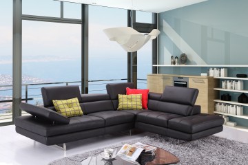 Retro Modern Tufted Right Hand Facing Leather Sectional