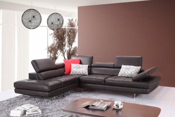 Retro Modern Tufted Leather Left Hand Facing Sectional