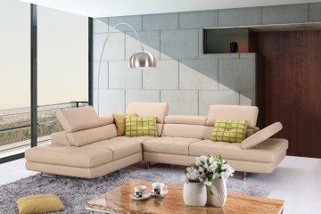 Retro Modern Tufted Right Hand Facing Leather Sectional