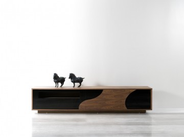 Wood And Black Abstract TV Stand