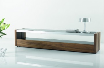 Walnut Wood And Aluminum TV Stand