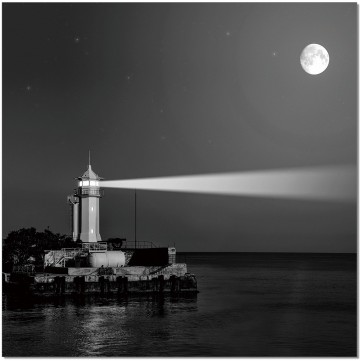 Lighthouse and Moon B&W Wall Print