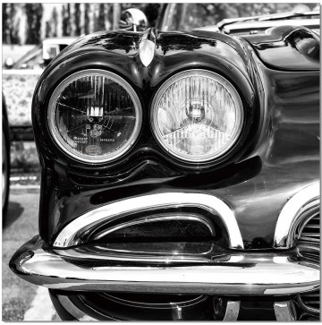 Retro Car Headlights B&W Wall Print