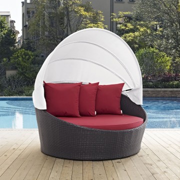 CONVENE CANOPY OUTDOOR PATIO DAYBED IN ESPRESSO RED