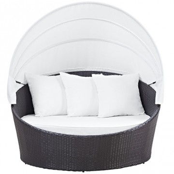 CONVENE CANOPY OUTDOOR PATIO DAYBED IN ESPRESSO WHITE