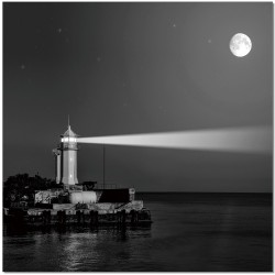 Lighthouse and Moon B&W Wall Print