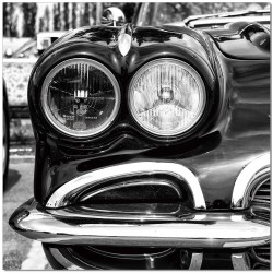 Retro Car Headlights B&W Wall Print