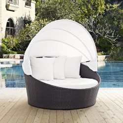 CONVENE CANOPY OUTDOOR PATIO DAYBED IN ESPRESSO WHITE